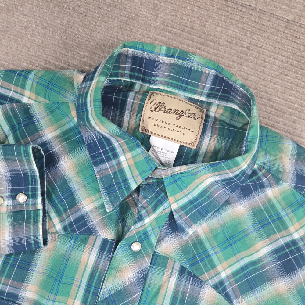 Wrangler Mens 2XL Green Plaid Western Fashion Snap Shirt WM172GN